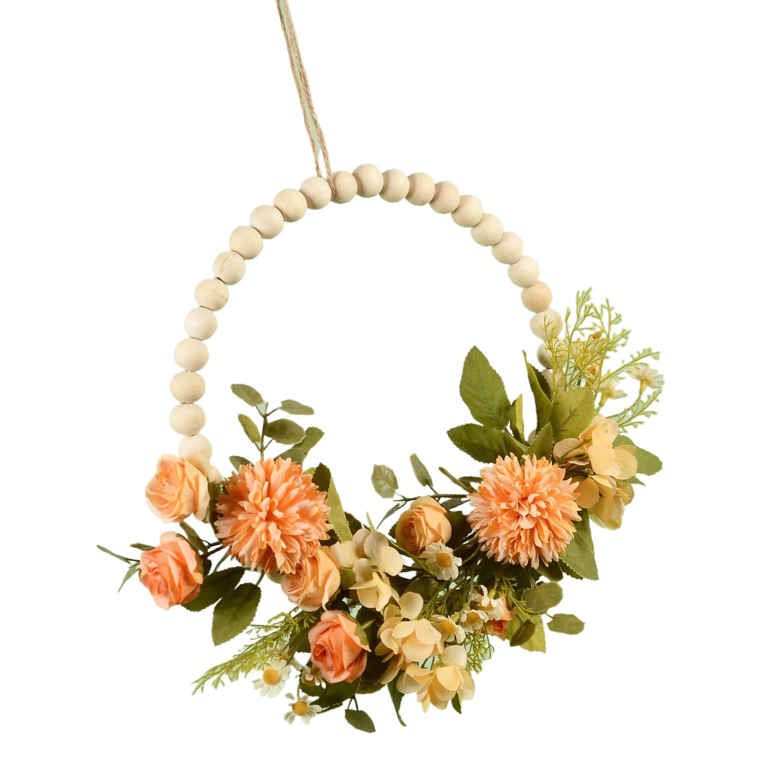 CRFFZ Artificial Flower Wreath Spring Wood Beads for Front Door Hallway Farmhouses Wedding Thanksgiving Festival Valentines Day Decoration