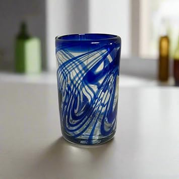 Blue Swirl Hand-Blown Glass | Mexican Drinking Tumbler-1 Piece