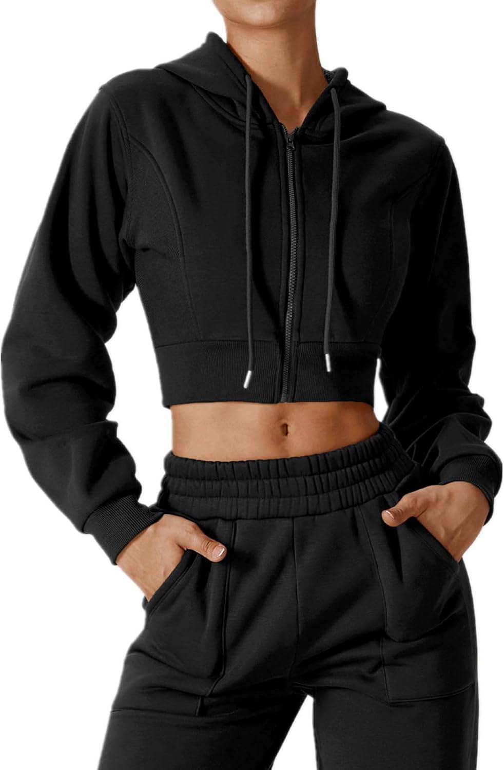 ABOCIW Women's Long Sleeve Cropped Zip Up Hoodies Sweatshirt Fall Winter Cozy Fleece Jacket