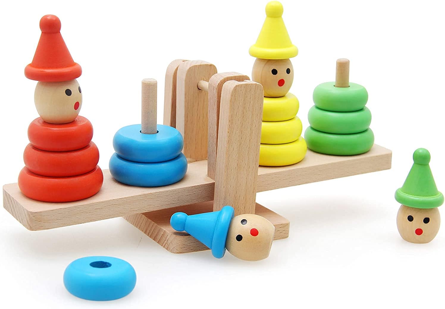 AlyasameenGeometric Stacker, Wooden Educational Toy, Baby Wooden Toy Cartoon Clown Montessori Educational Building Blocks Balance Game for Toddlers and Kids