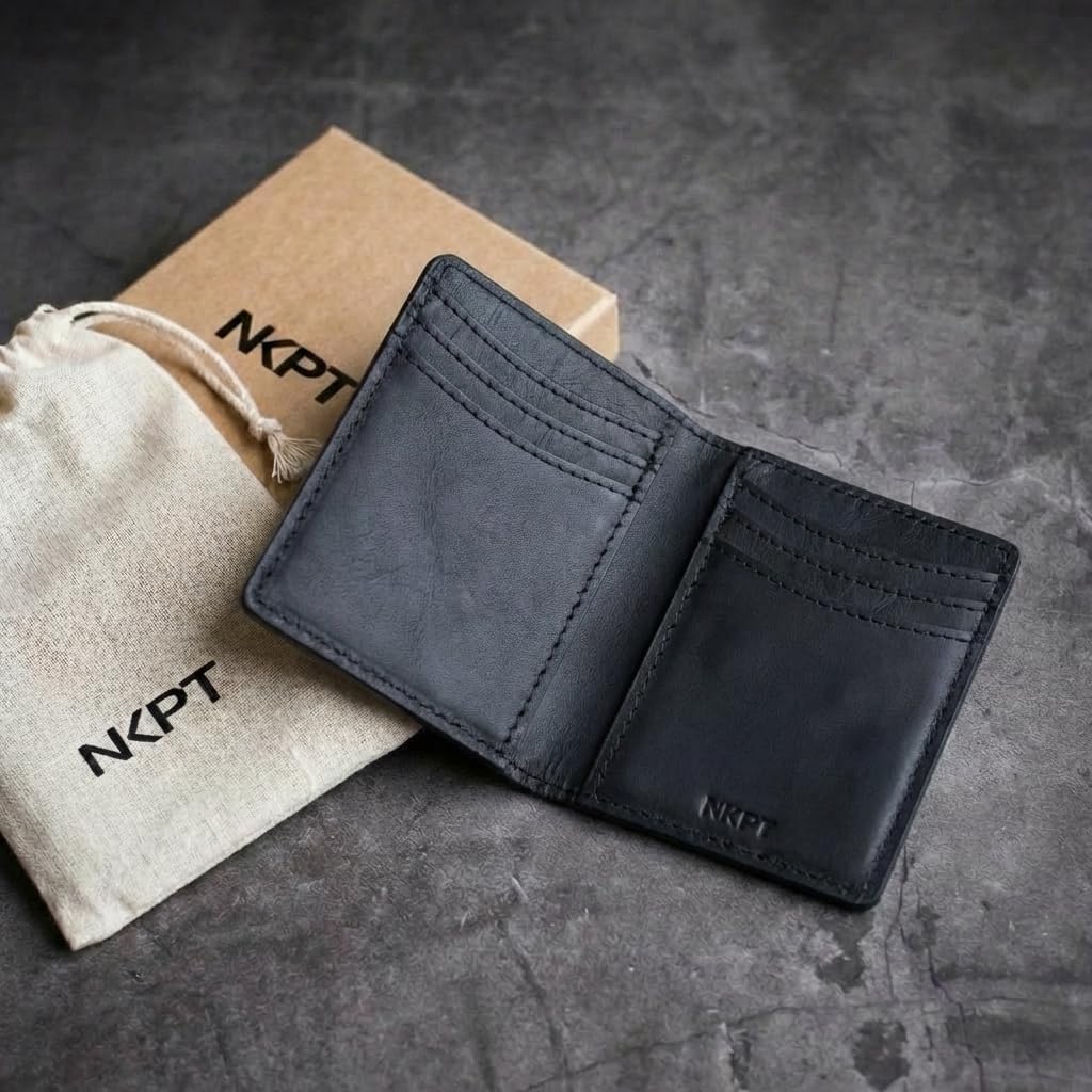 Slim Leather Credit Card Holder Wallet for Men | Full-Grain Leather, RFID Blocking, 6 Card Slots | Black