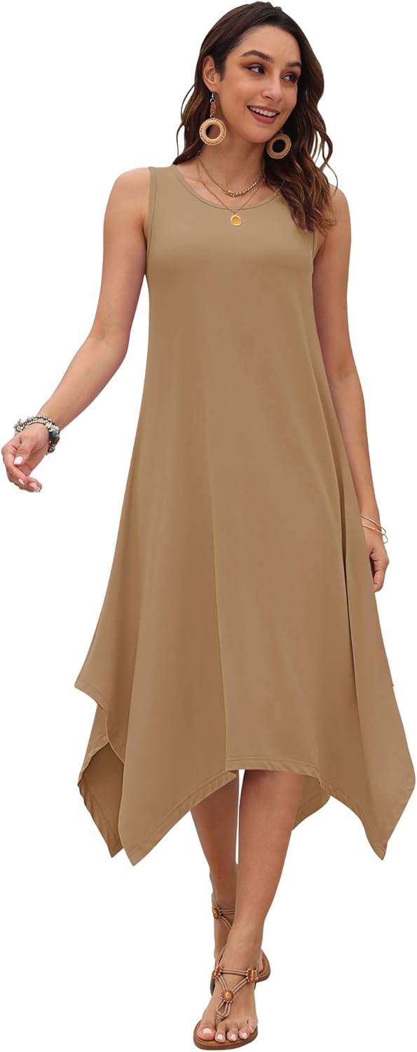 AUSELILY Women's Summer Dresses 2026 Casual Sleeveless Sundress Asymmetrical Hem Midi Tank Beach Dress with Pockets - Image 5