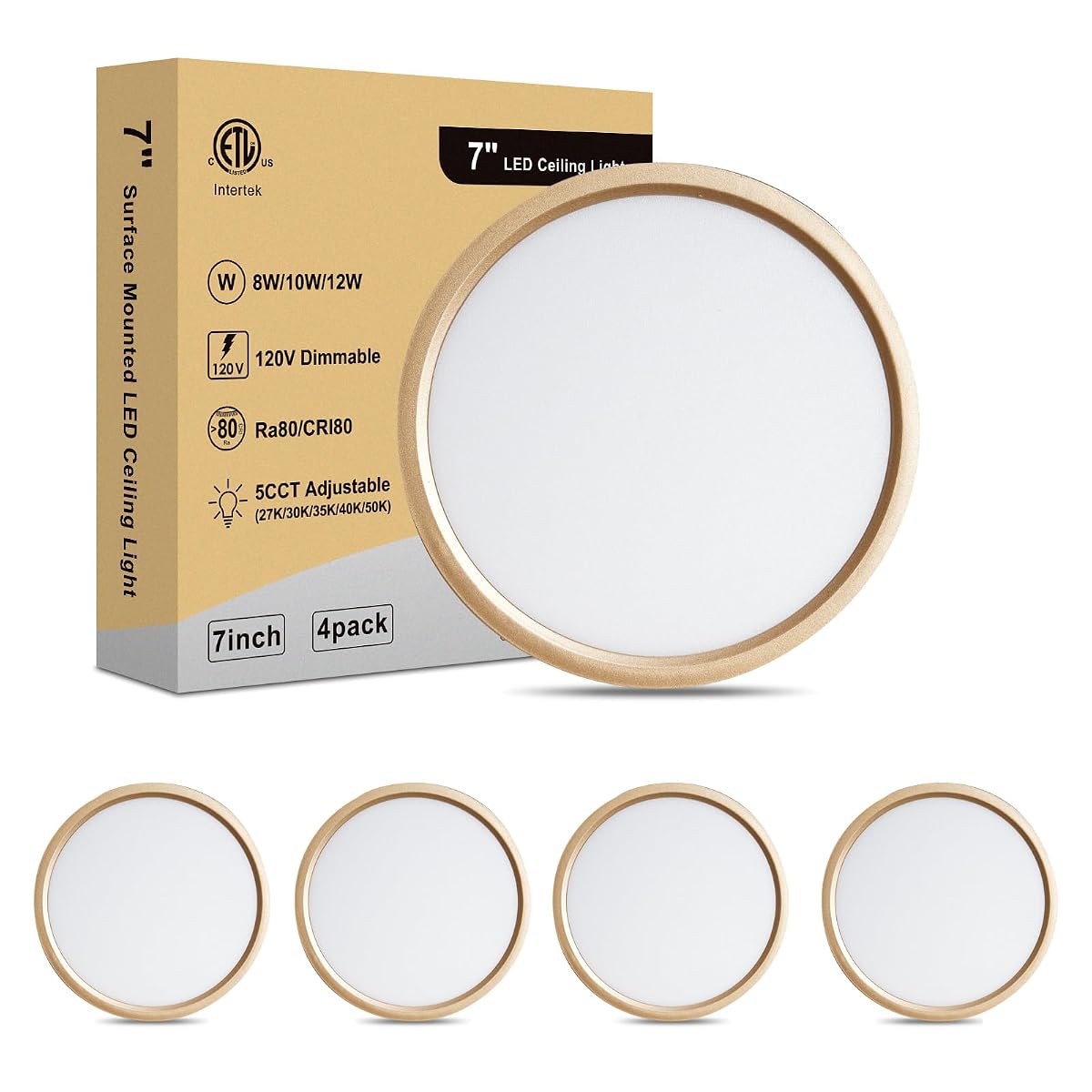 Wembanma 7 Inch LED Ceiling Light - Dimmable 2700K/3000K/3500K/4000K/5000K