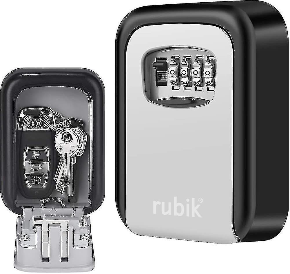 Rubik Metal Outdoor Key Storage Box with Combination Code Wall Mounted for Hidden Key & Access Card Sharing for Airbnb Holiday Homes Hotels Hostels Dorms Office Shops (Grey/Black)