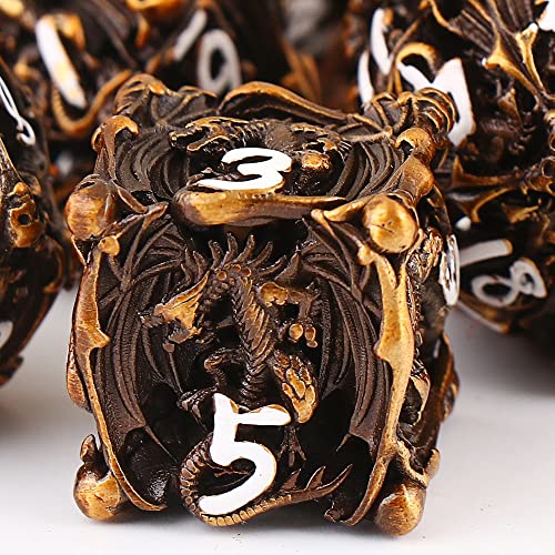 Metal Dice DND Set Role-Playing Dragon dice D&D7-Piece Copper Hollow polyhedral dice Suitable for Du