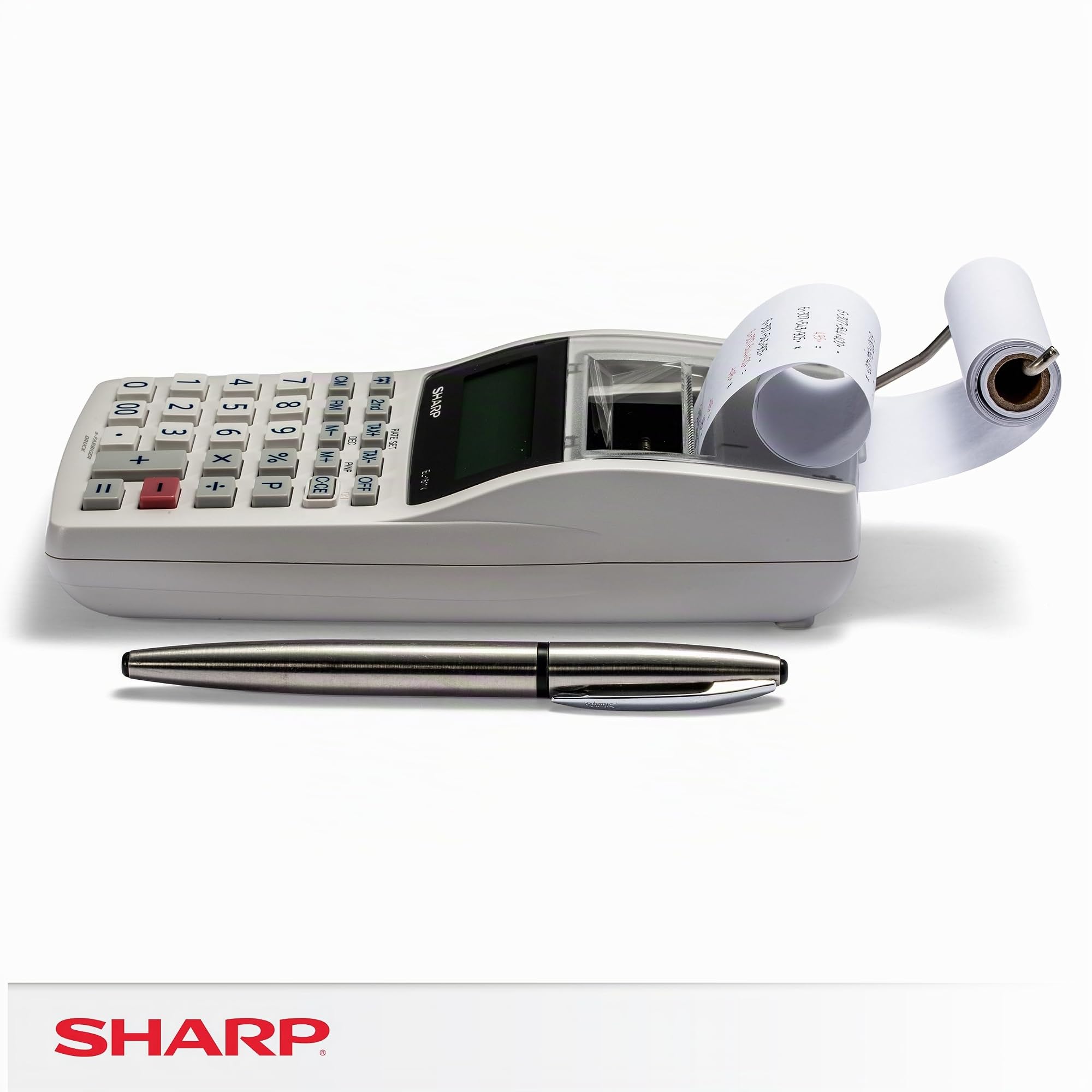 Sharp Druckender Mini-Tischrechner EL-1611V (12-stellige LCD-Anzeige, schwarz rote Druckfarben) grau