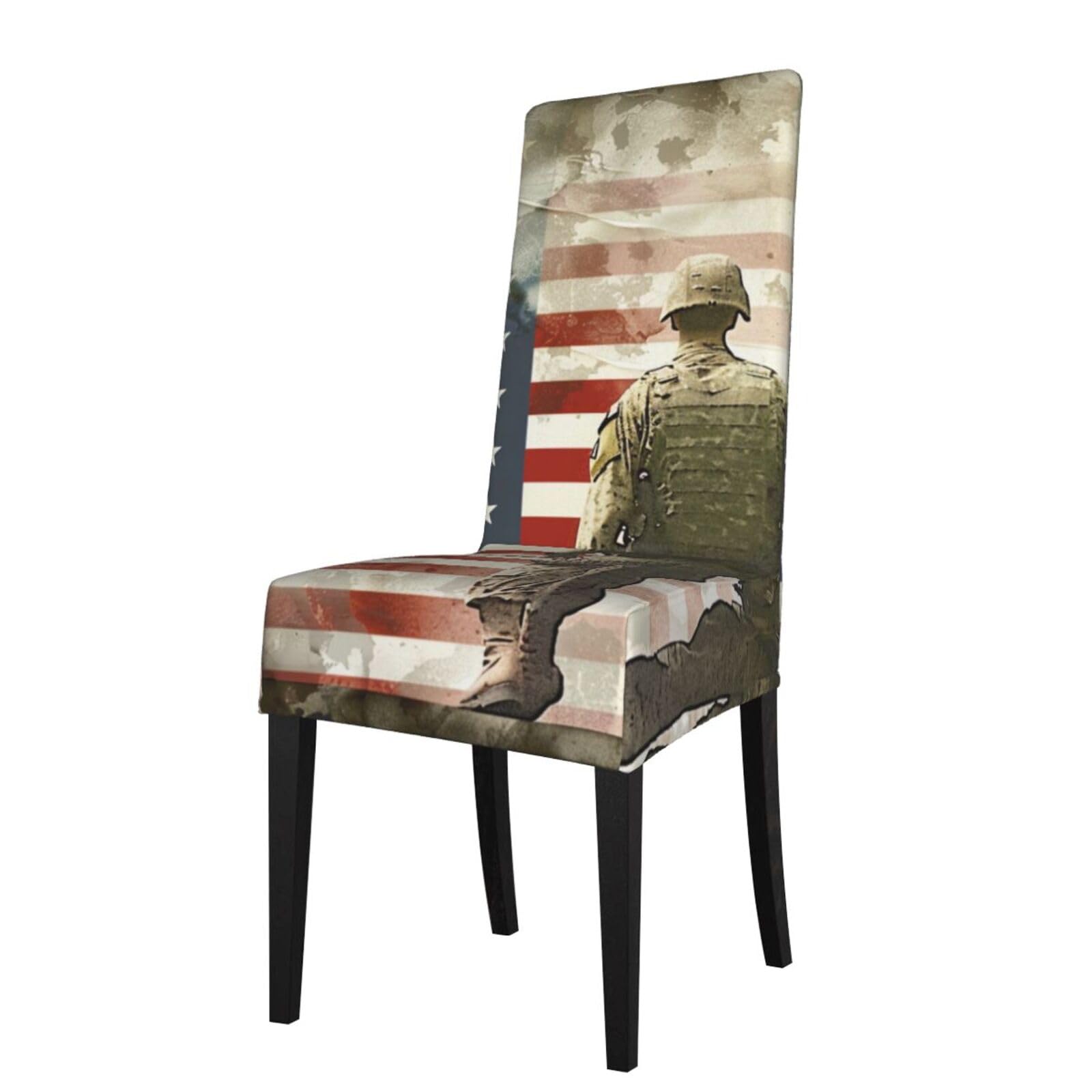 WPKJU US Military Soldiers Patriotic Memorial Day Print Dining Chair Covers Removable Chair Seat Covers Decorative for Kitchen & Bar Stools