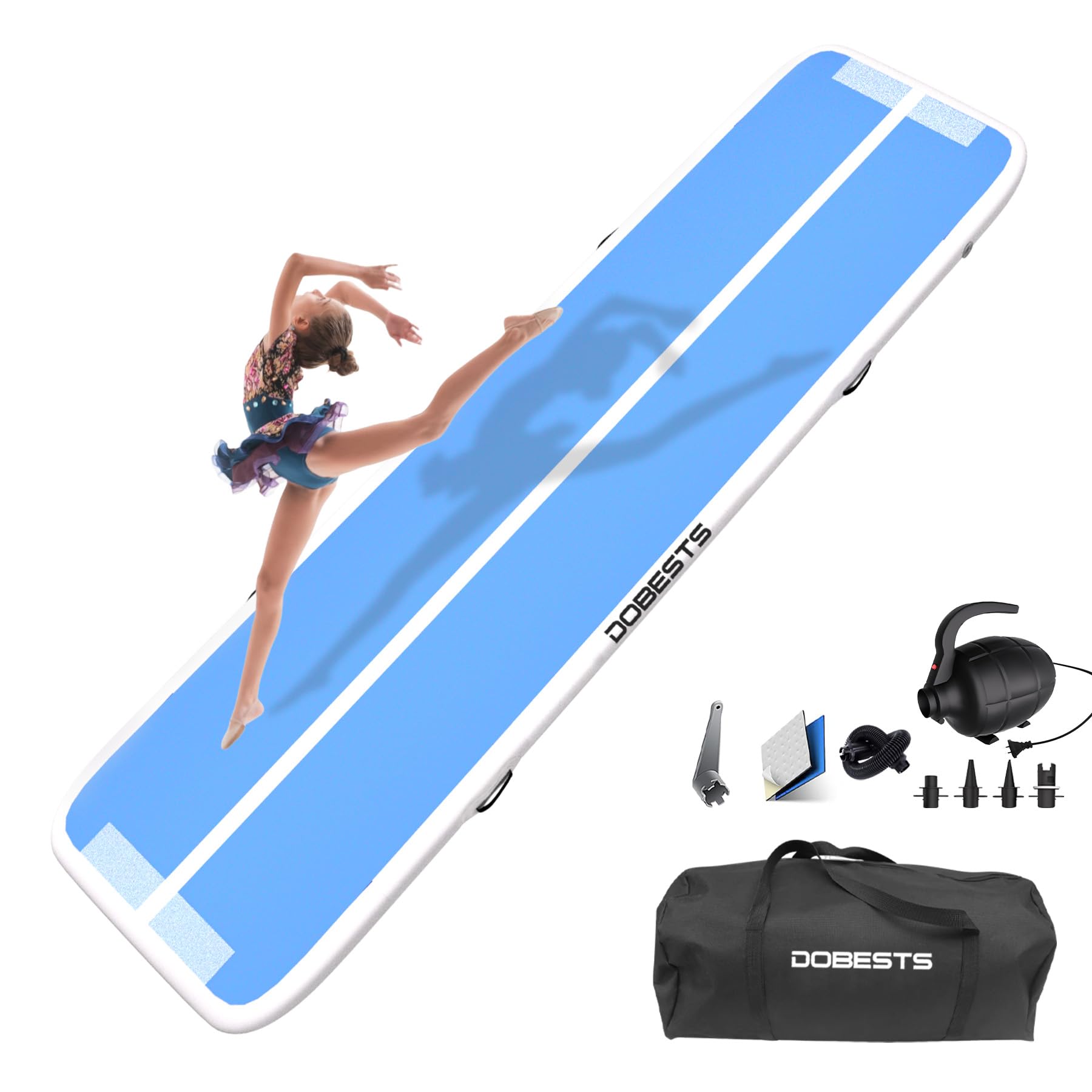 Air Tracking Mat - Tappetino da ginnastica, altezza 10-20 cm, gonfiabile, misura 2/3/4/5/6/7/8 m, con pompa ad aria elettrica