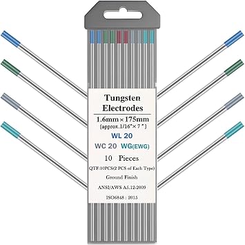 Welding Tungsten Electrode for TIG Welding 2 x Pure TungstenGreen 2 x 2% Cerium Grey 2 x Zirconium White 2 x 2% Lanthanum Blue