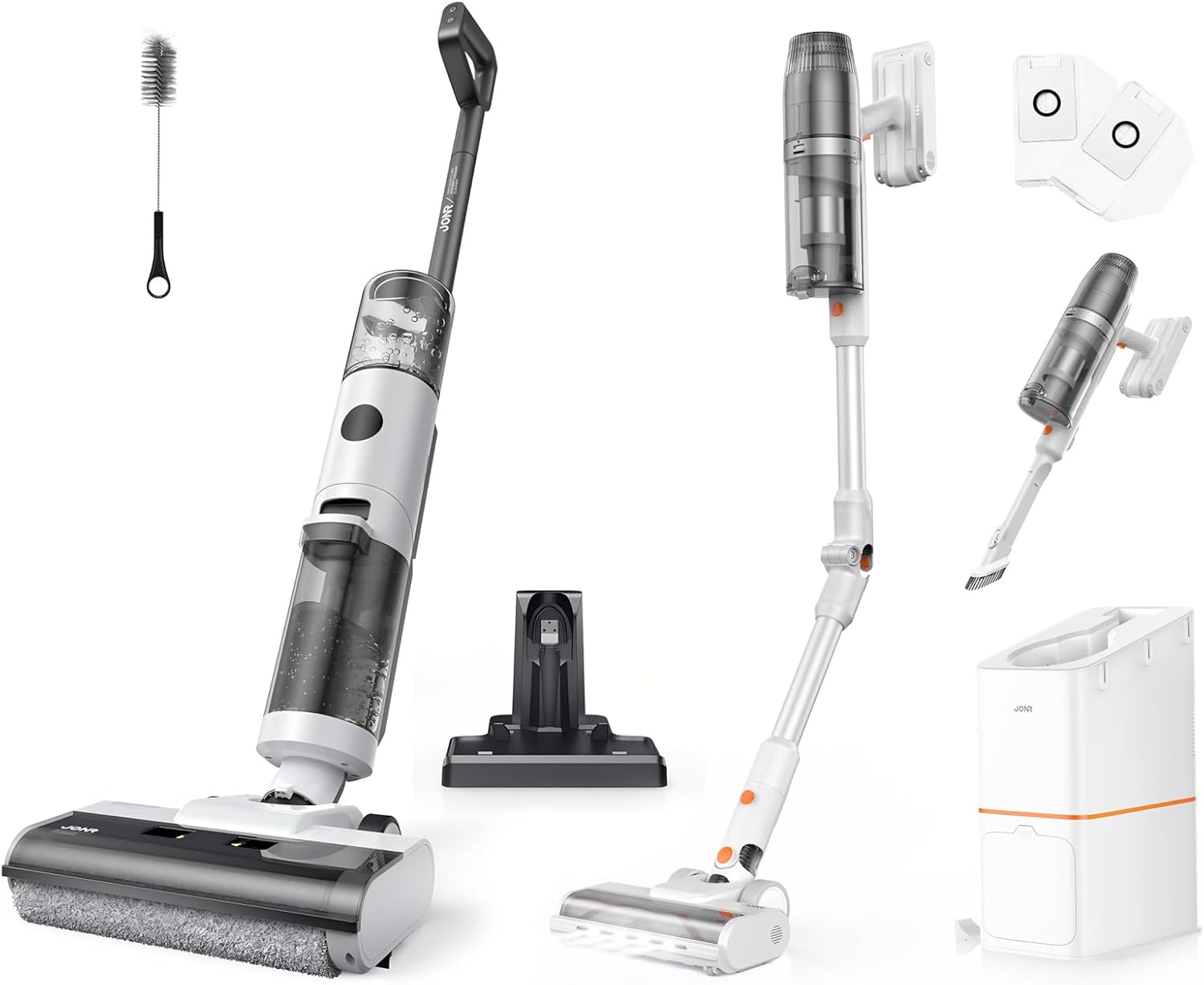 JONR ED12 Cordless Wet Dry Vacuum Mop + VC08 PRO Auto-Empty Stick Vacuum, Self-Cleaning & Hands-Free Dust Disposal for Hard Floors, Carpets, Pet Hair, Spills