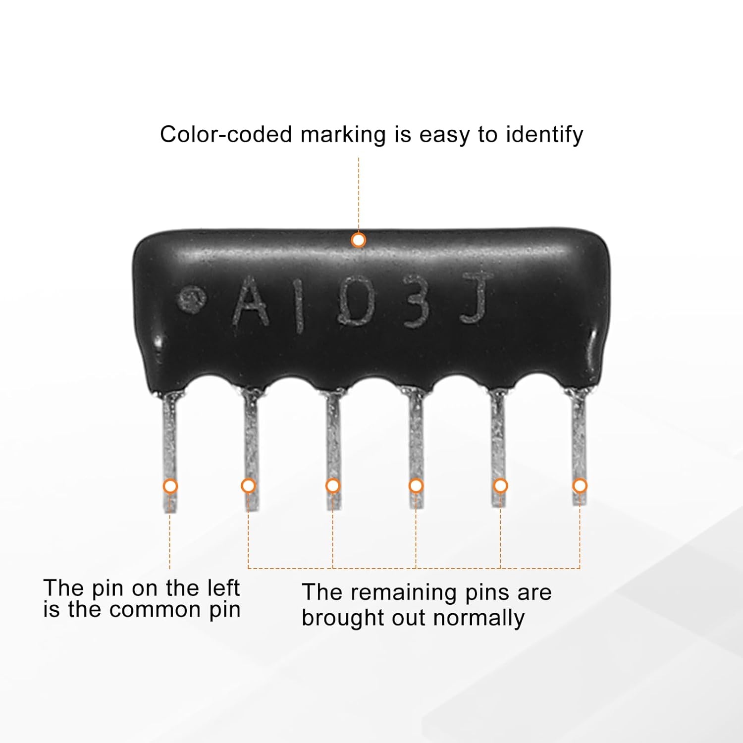 MECCANIXITY 20Pack 10K Ohm Resistor Network Array, 1/8W SIP-6 2.54mm Pitch Thick Film Network Resistor Assortment Kit, 5% Tolerance Bussed Type 6P, Black