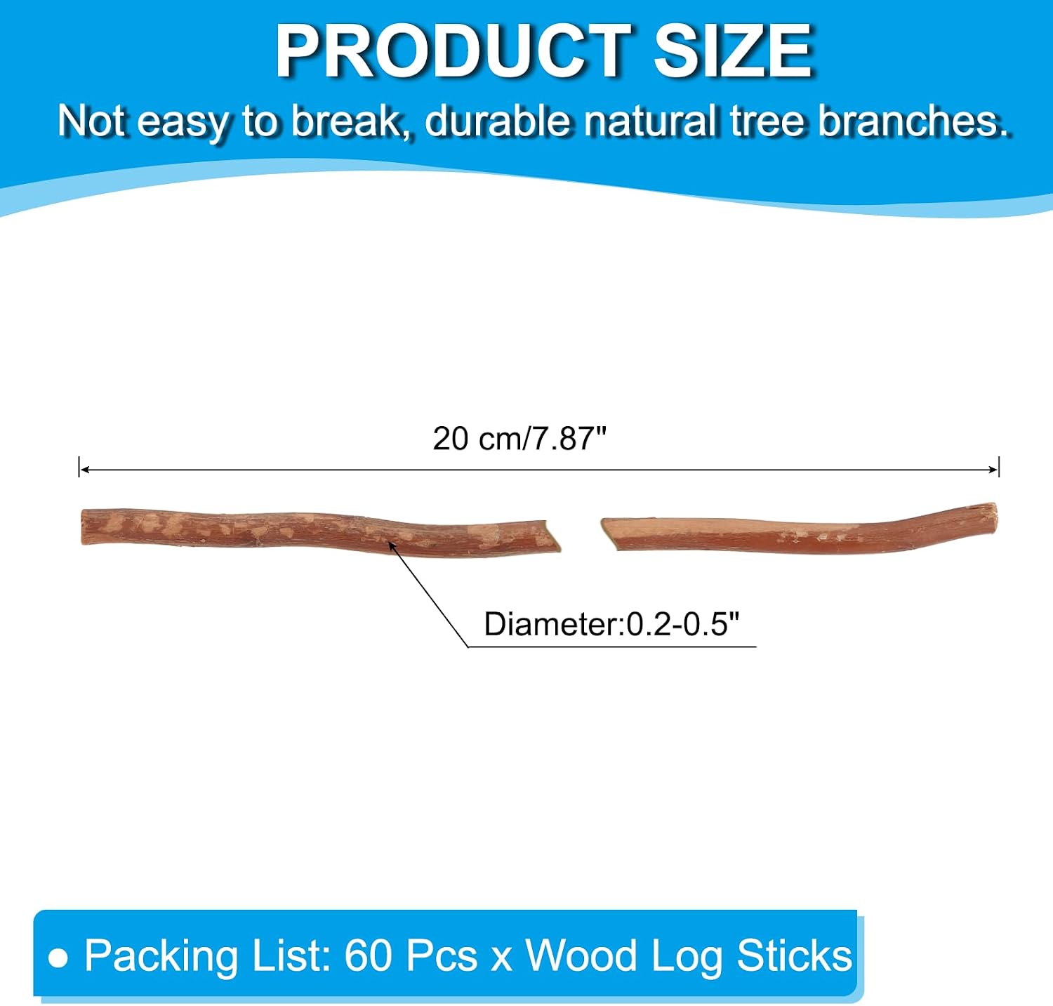 PATIKIL 60 Pcs / 20cm Wood Log Sticks, 0.2-0.5inch in Diameter Natural Driftwood for Crafts Wooden Craft Sticks for DIY Crafting Photo Props Driftwood Decor, Brown
