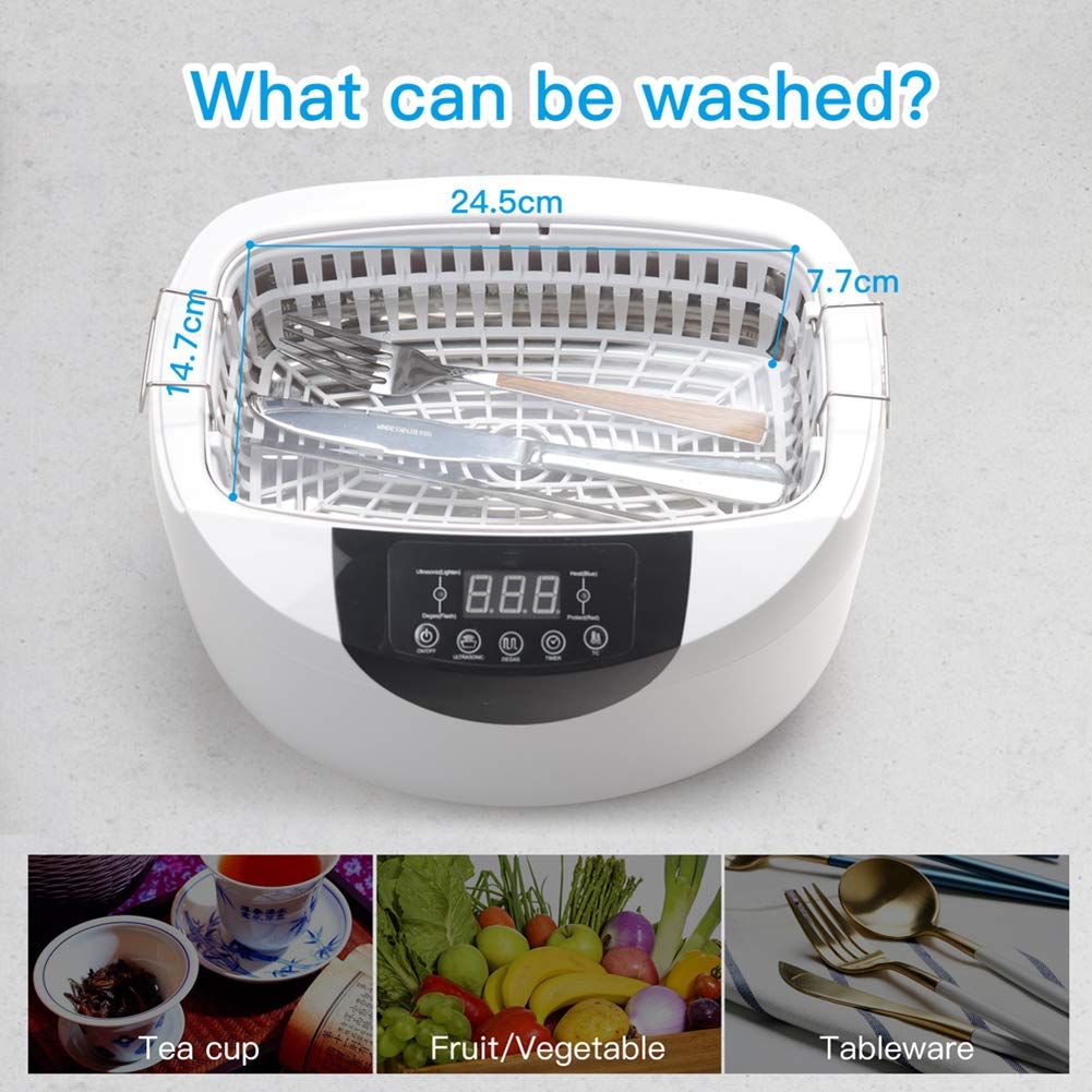 Pulitore a ultrasuoni da 2500 ml, grande capacità, per pulire gli occhiali a ultrasuoni, con 5 livelli di timer e riscaldamento a 60 °C, per una pulizia efficace di gioielli, orologi e frutta