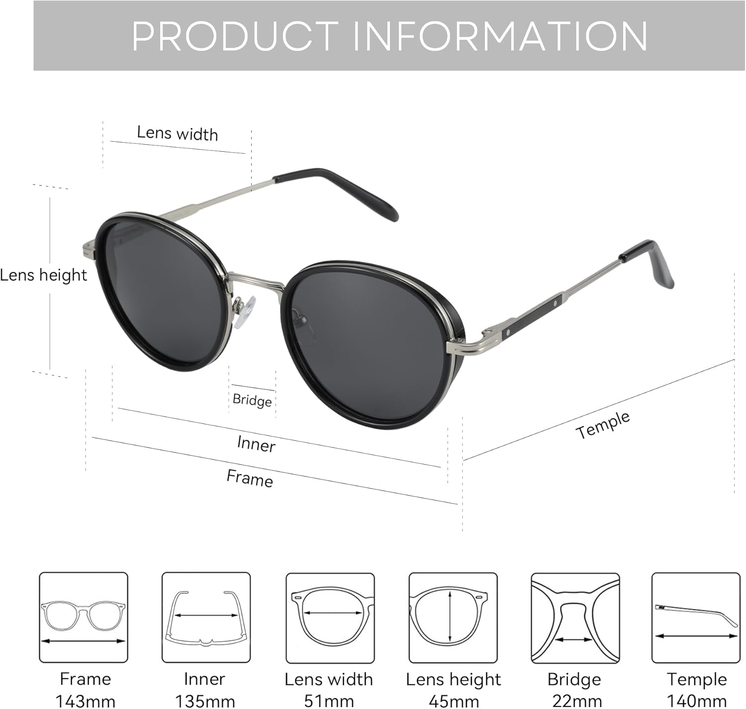 ZENOTTIC Retro Round Polarized Steampunk Sunglasses for Men Women-Circle Vintage Design Metal Frame UV400 Shades C03 Silver Frame Grey Lens 51 Millimeters image 3 of 6 B0D4LRBLHB