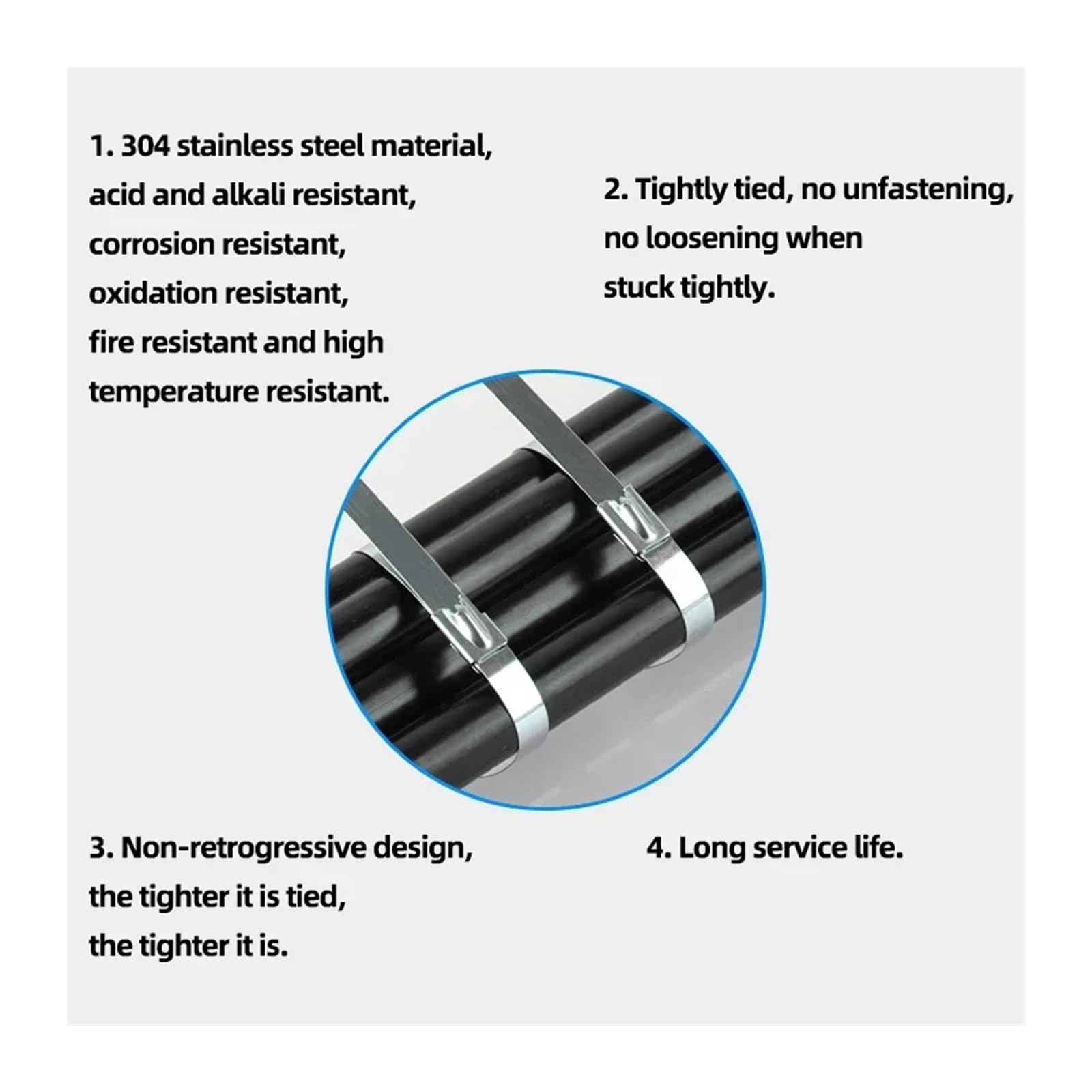 LYVQZPWLRcâble en acier inoxydable, Lot de 100 colliers de serrage métalliques en acier inoxydable 304, largeur 4,6 mm, 100 à 1000 mm, avec revêtement for échappement, multi-usages(4.6x100mm)
