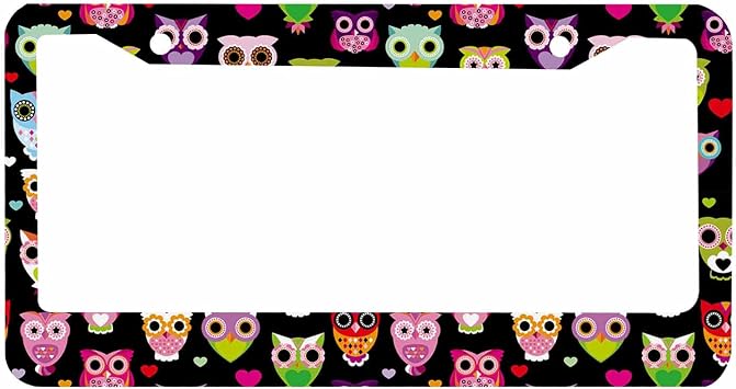 Decorative License Plate Frame Colorful Cartoon Owl Pattern Car Tag Frame Aluminum Auto License Plate Holder for Men Women