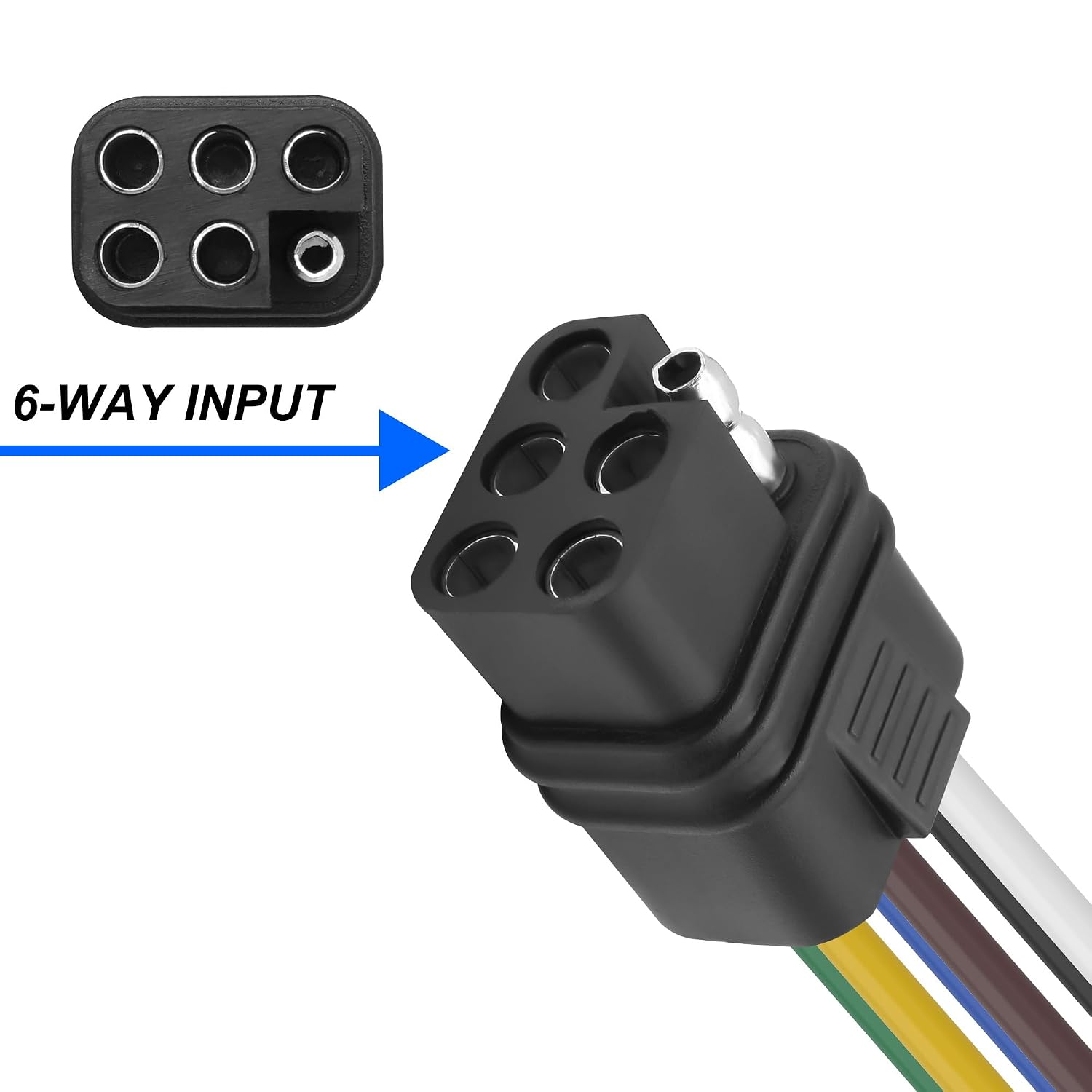 XMSJSIY 6-Way Square Trailer Plug Extension Bare Wire 6 Pin Square Female Wiring Harness Connectors Trailer-Side and Vehicle-Side Open End Cable Pigtail Cord-1M/3.2FT