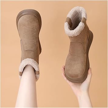 Mid-Calf Winter Boots for Women,Ankle Boots Winter Slippers Boots Fur Lined Non-Slip Lightweight Comfortable Mini Snow Boots Classic BootiesKhaki,EUR40-41