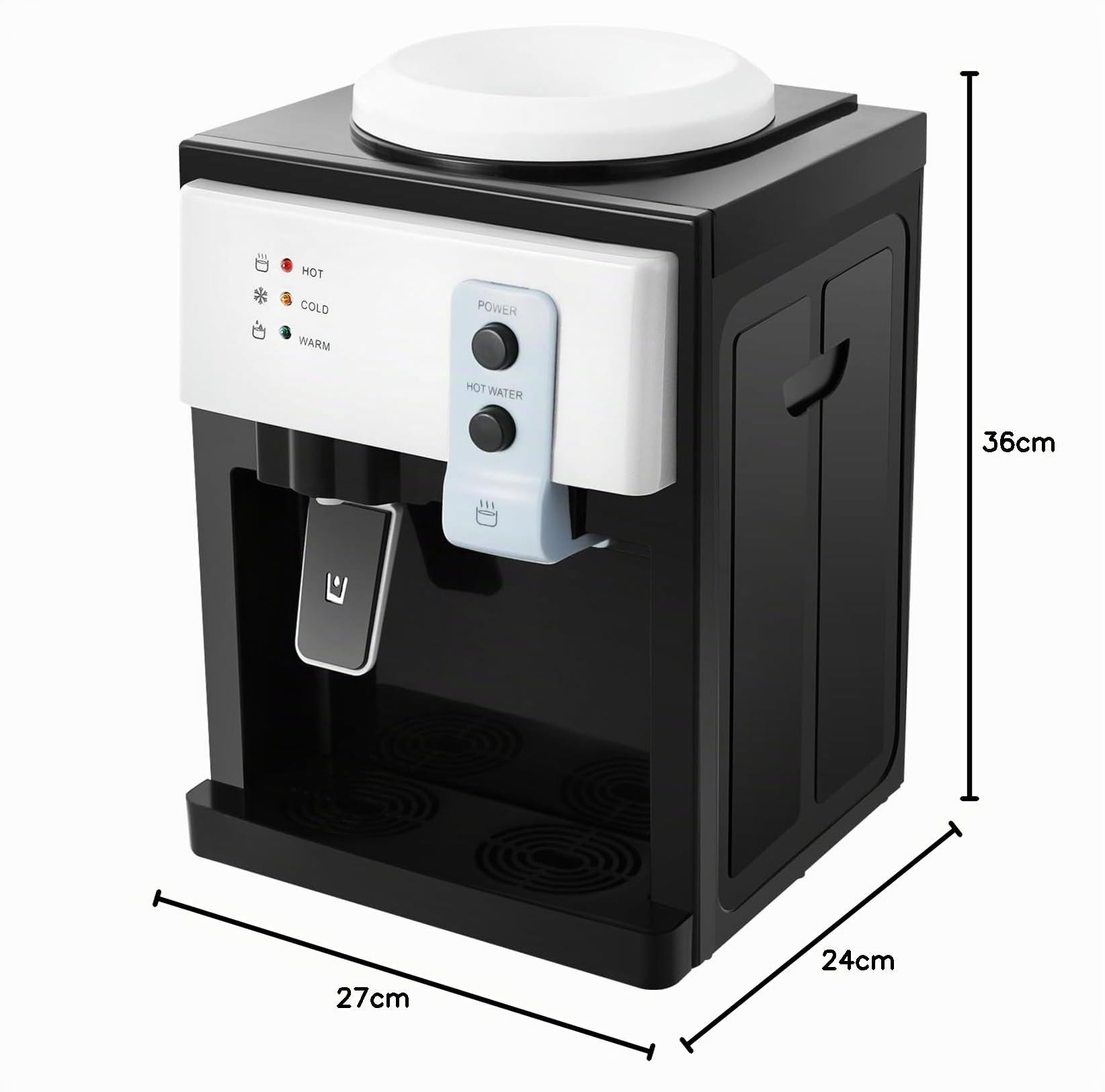 Dispensador de agua de mesa, dispensador de agua caliente y frío, 500 W, 75 W, dispensador de agua potable compacto para oficina o hogar, dispensador de agua eléctrico con depósito de acero inoxidable