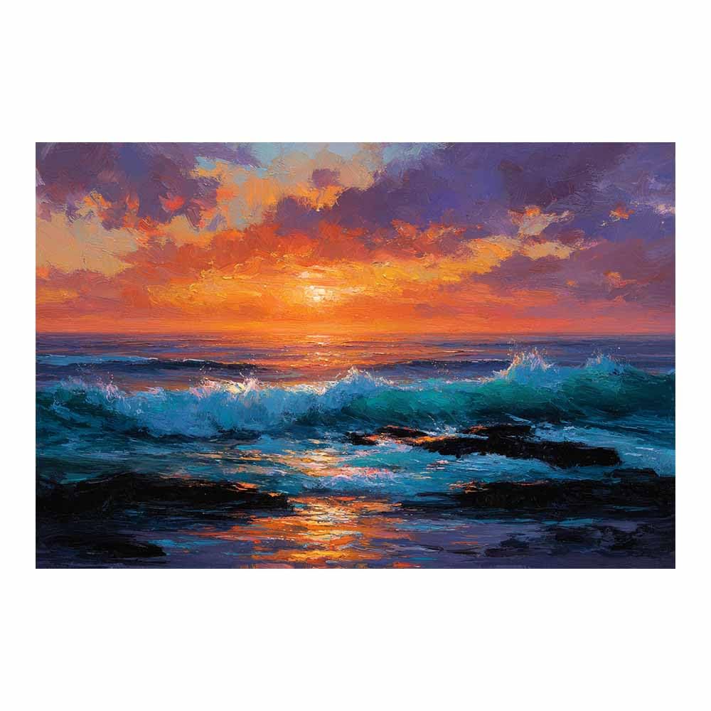 HOQIU Natural scenery wall art Ocean Sunset Waves decorative painting, wall art, for Living Room Bathroom Bedroom Kitchen Decoration.(Multicolor)-70x100cm Unframed