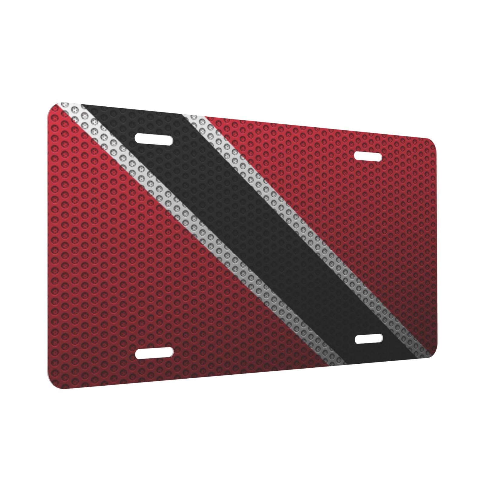 KOSUES Trinidad & Tobago Flag Aluminum Front License Plate Cover - 6x12 Inch, 4 Holes, Car Decor