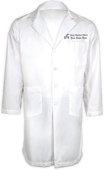 Embroidered Lab Coat, Personalized with Name & Title, For Medical Professionals, Scientists, Students - White