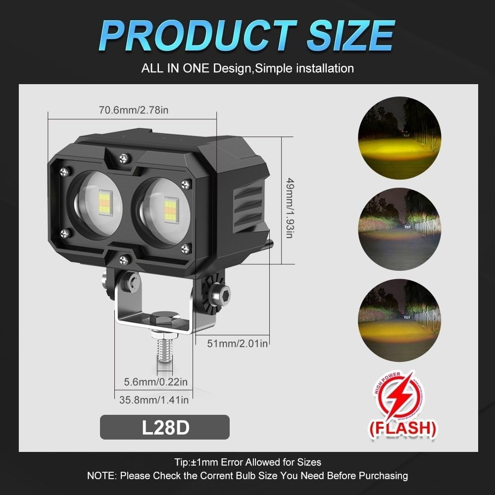 Dirt Bike przednie światła Podwójny obiektyw DRL Motocykl Stroboskopowy reflektor led Pojazd Droga Niskie/Wysokie światło Reflektor Jazda DC12-85V Dirt Bike Reflektor(L28D x2 Pieces)