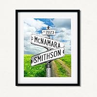 Vista 12 de Señal de calle vintage personalizada para parejas en lienzo, nombres y fecha personalizados, regalos de Navidad para ella o él, regalo del Día