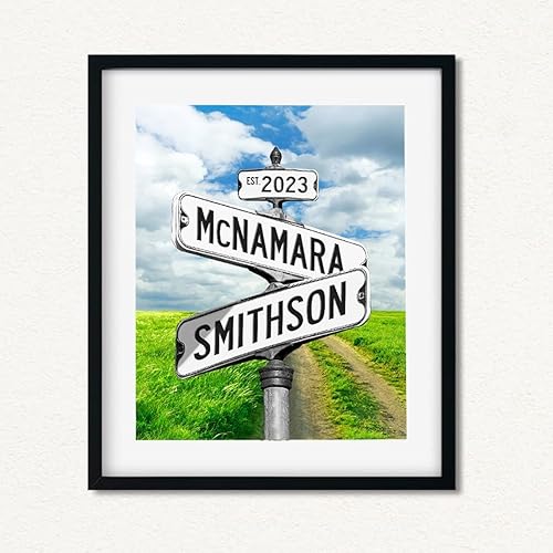 Miniatura 12 de Señal de calle vintage personalizada para parejas en lienzo, nombres y fecha personalizados, regalos de Navidad para ella o él, regalo del Día