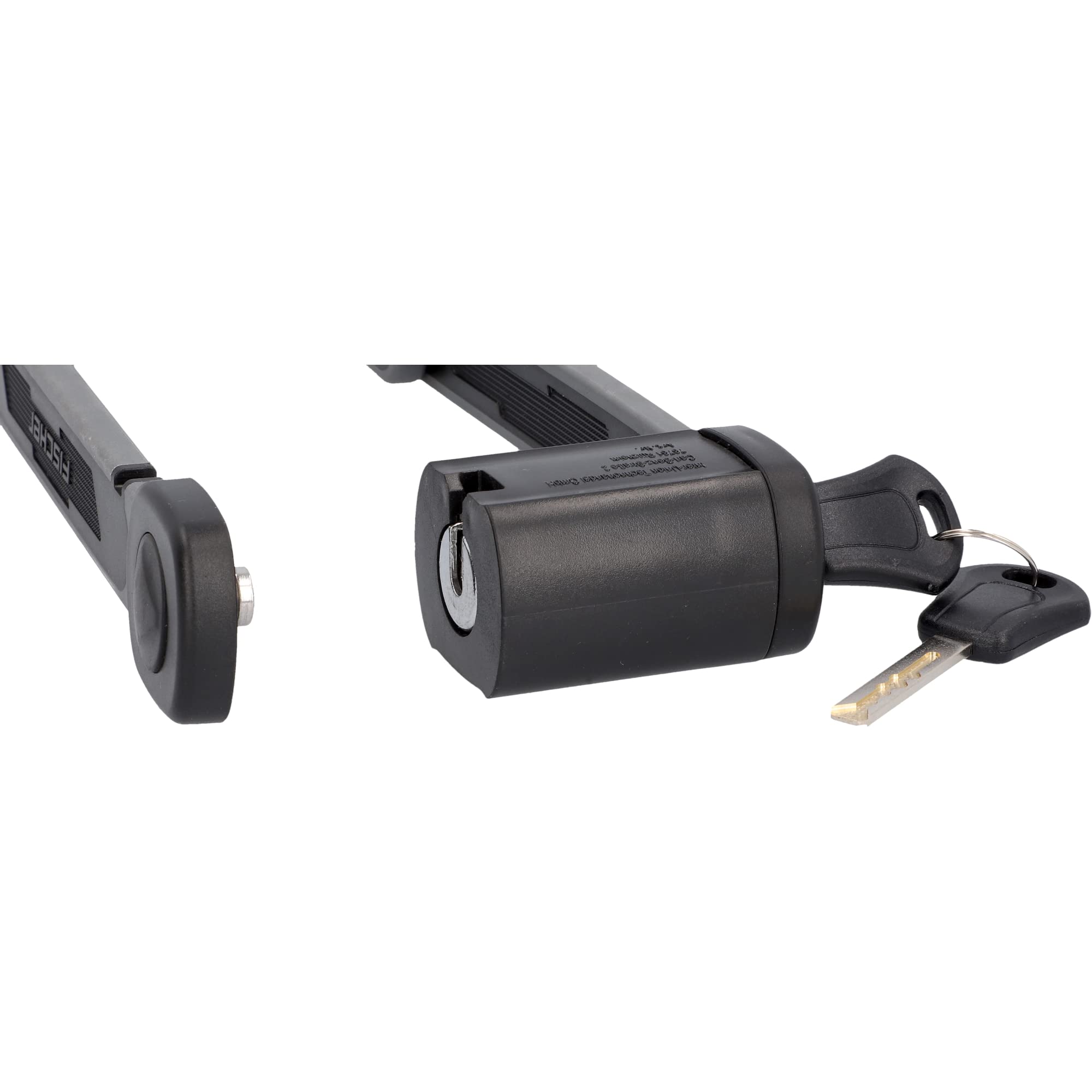 FISCHER Soft Touch PROTEC FKS110 - Lucchetto pieghevole per bicicletta, con chiave, aste rivestite in plastica, con supporto e nastri in velcro antiscivolo, lunghezza 110 cm, colore: Nero
