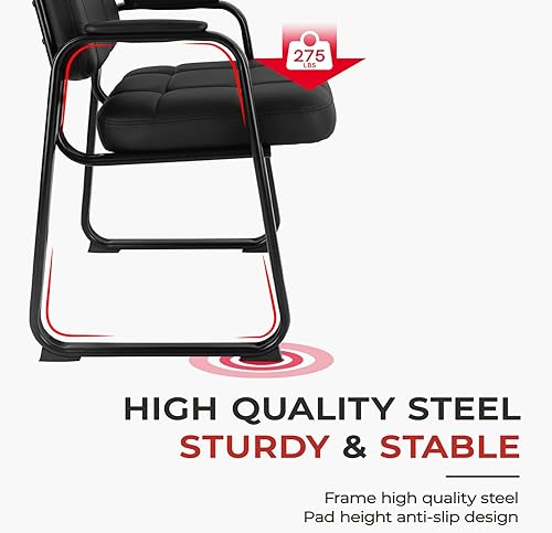 Miniatura 7 de CLATINA Silla de invitados para sala de espera con reposabrazos acolchado de cuero regenerado para oficina, recepción y escritorio de conferencias,