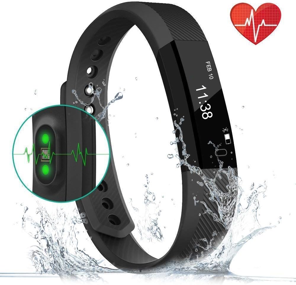 Fitness Tracker Smart Watch with Heartbeat Monitor Step Tracker Calorie Counter Call SMS Whatsapp, Touch Screen Wristband Waterproof Activity Tracker Pedometer for IOS Android Phone-Black
