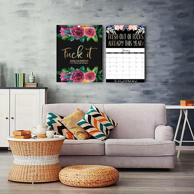 Condition photo showing New/Like New for 2026 fu-ck it calendar for women new time planning with coil wall calendar paper hanging calendar indoor new year's gifts (black a)