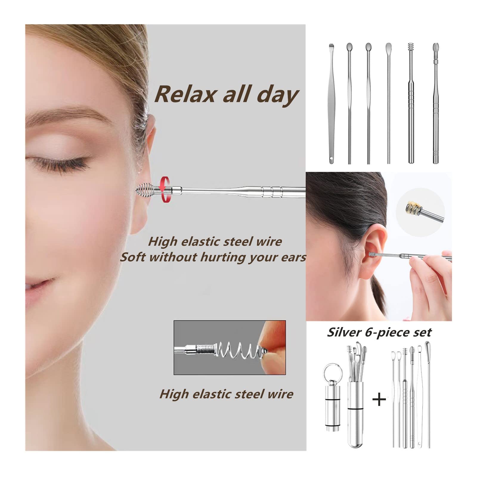 Ear Wax Removal Kit Ear Curette Cleaner Ear Pick Earwax Removal Tool 6 Pcs Stainless Steel Ear Wax Remover with Ear Cleaning Tool - Image 3