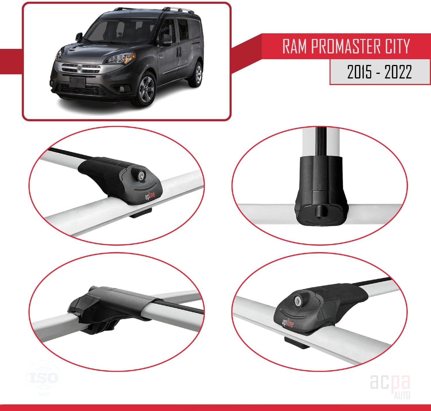 Compatible with Ram Promaster City 2015-2023 Roof Rack ACE-1 Roof Rack Pack Rack Grey