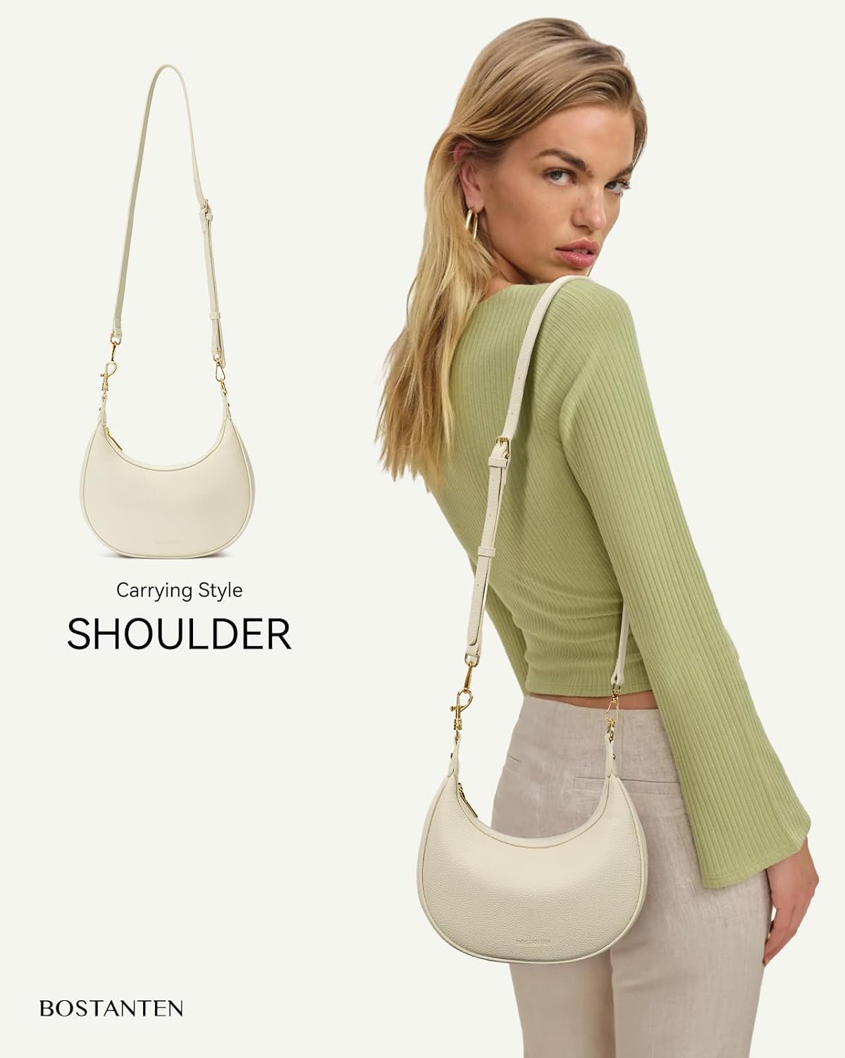 BOSTANTEN Crossbody Purse Small Crescent Shoulder Bags for Women Trendy Vegan Leather Clutch Handbag Removable Strap - Image 7