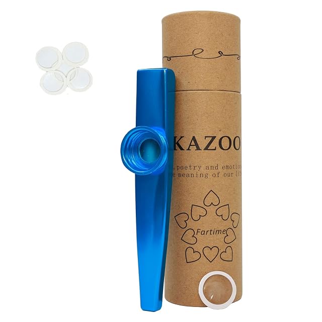 Blue Exquisite Aluminum Alloy Kazoo With 5 Kazoo Flute Diaphragms And A Beautiful Gift Box-Musical Instruments blue