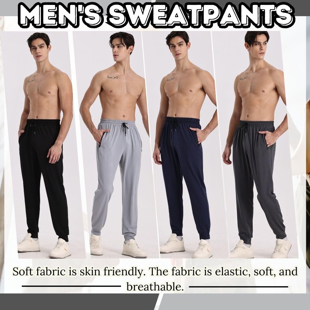 Pack de 3 pantalones de chándal atléticos para hombre, con bolsillos con cremallera, para correr y hacer ejercicio