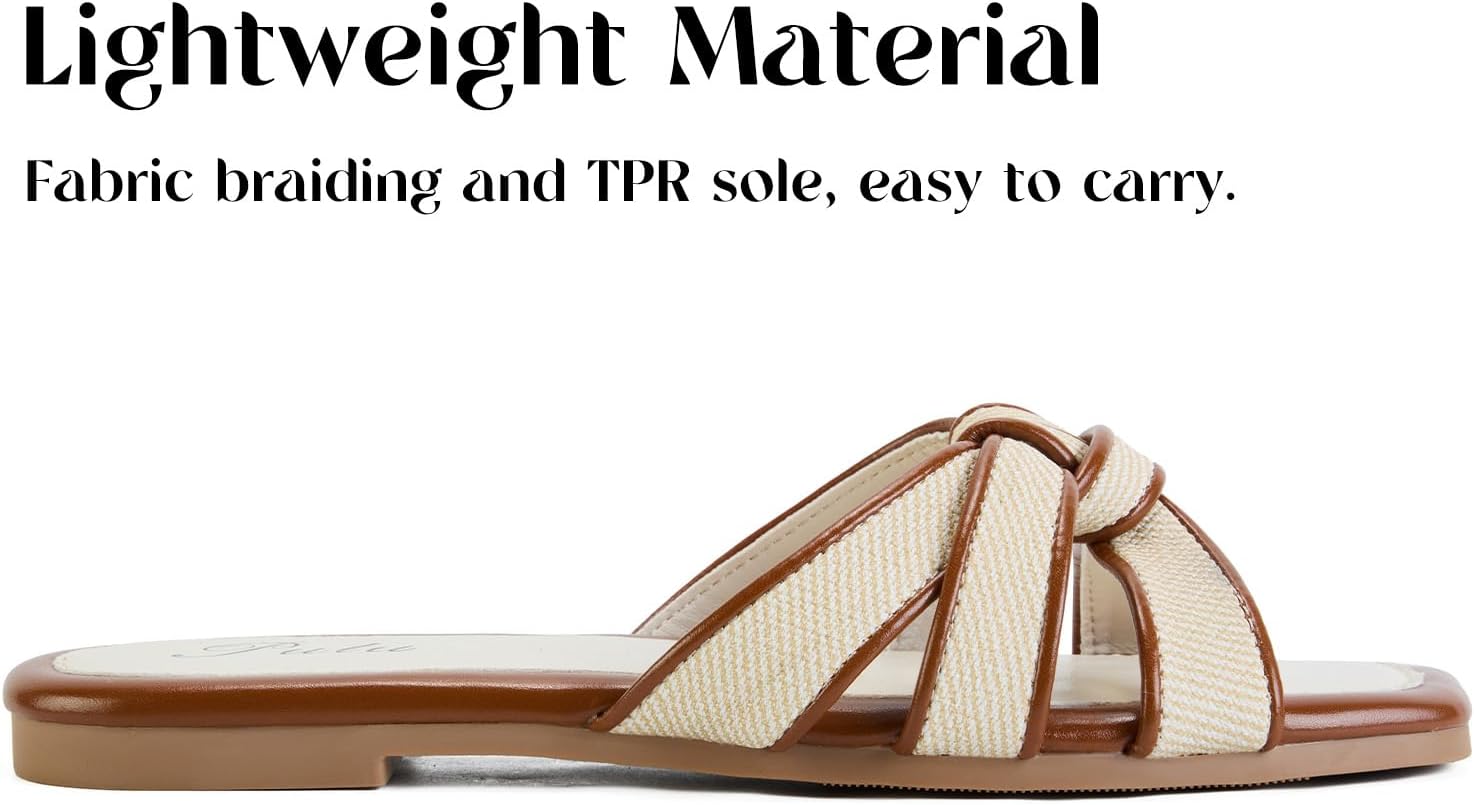 Putu Women's Flat Sandals Square Toe Slide Sandals Braided Sandals for Vacation - Image 3