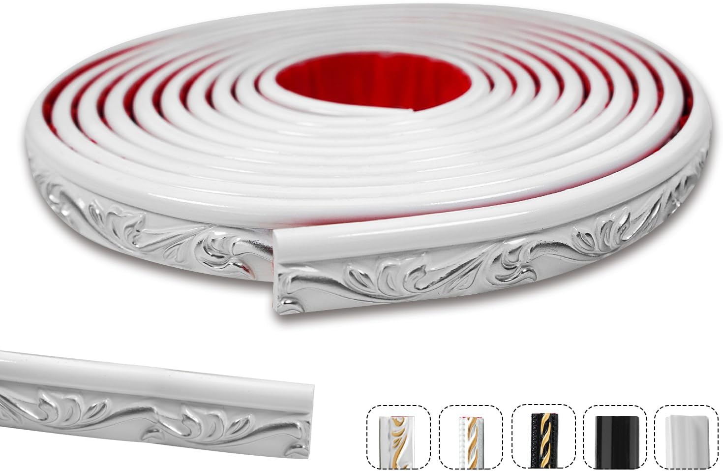 W&S Chromed Crown Peel and Stick Flexible Chair Rail Molding Wall Trim, Self Adhesive Caulk Strip for Backsplash Tile Edge/Ceiling/Door Frame/Mirror,Stick on Accent Wall,Living Room,Bedroom(16.4FT)