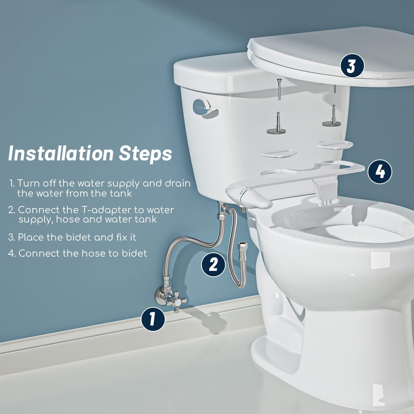 Bidet Toilette WC, Ultra-thin Kit Abattant Japonais Pour Salle De Bain, Pulvérisateur De Boku, Buse Rétractable Et Pression D'eau Réglable, Entrée En Laiton, Blanc (Deux Buses)