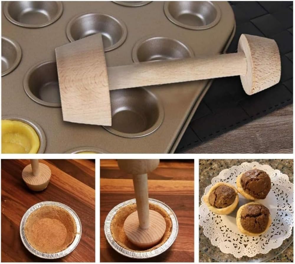 Tart Tamper - Double Side Wooden Egg Mold DIY Cake Pastry Pusher for Kitchen Party Baking Tools, Pie and Quiche Pans