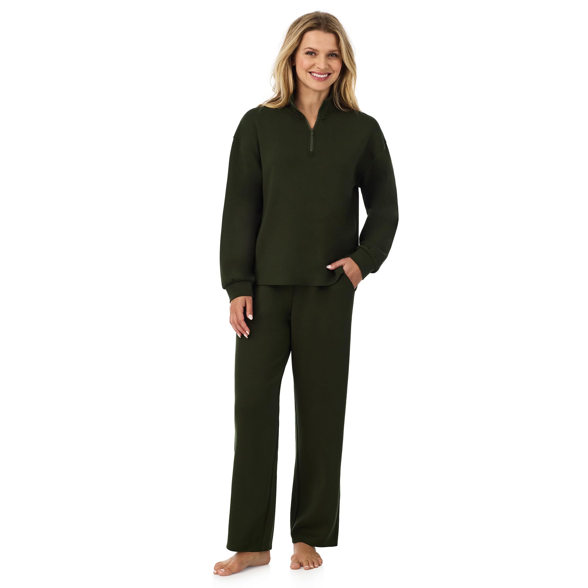 View 1 of ***GREEN**Cuddl Duds Women's 1/4 Zip Lounge Set