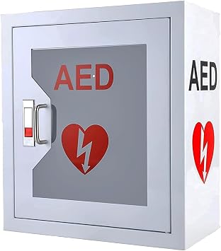 Defibrillator Storage Cabinet, AED Defibrillator Wall Mounted Storage Box, First Aid Defibrillator Alarm Box with Snap Lock, Metal Steel Plate, For Home Office Public Places A