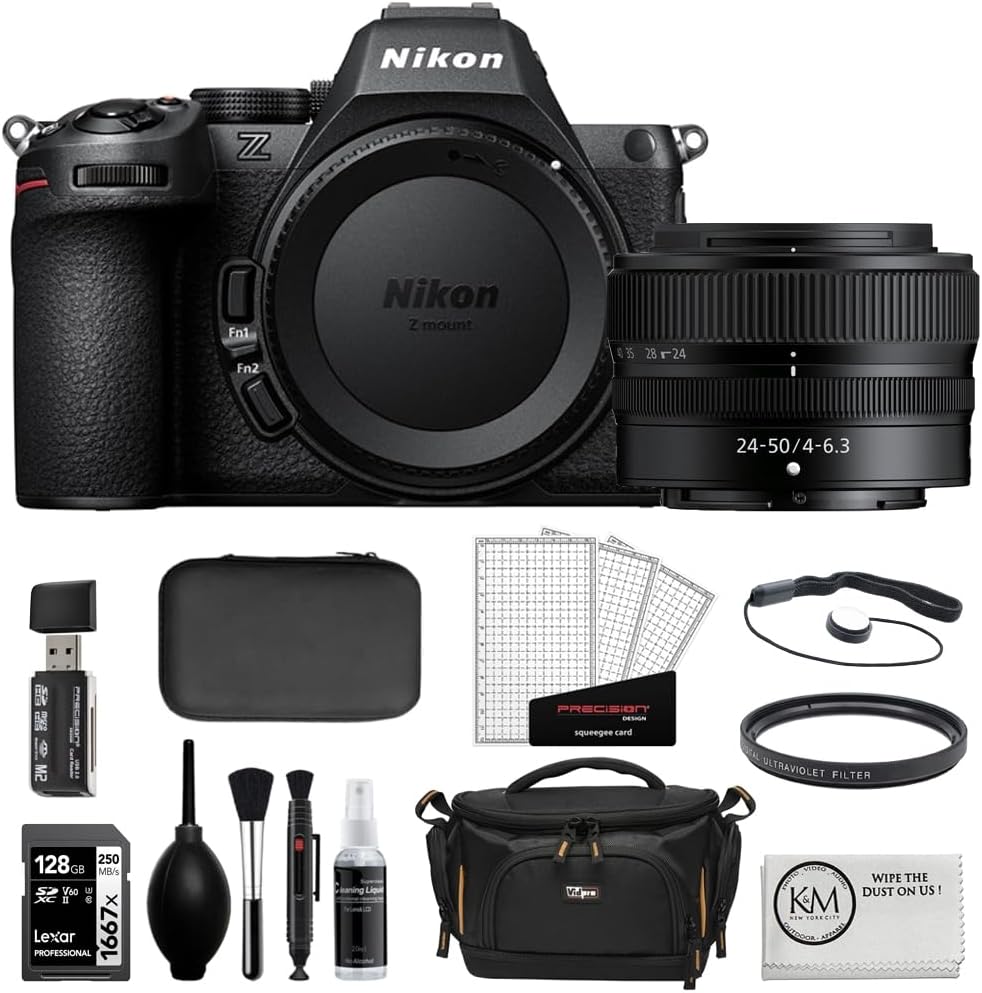 Nikon Z5 II Mirrorless Camera with 24-50mm f/4-6.3 Lens Bundle with 128GB Memory Card + UV Filter + Cleaning Kit + Screen Protectors + SD Reader + Camera Bag + Cleaning Cloth (9 Items)