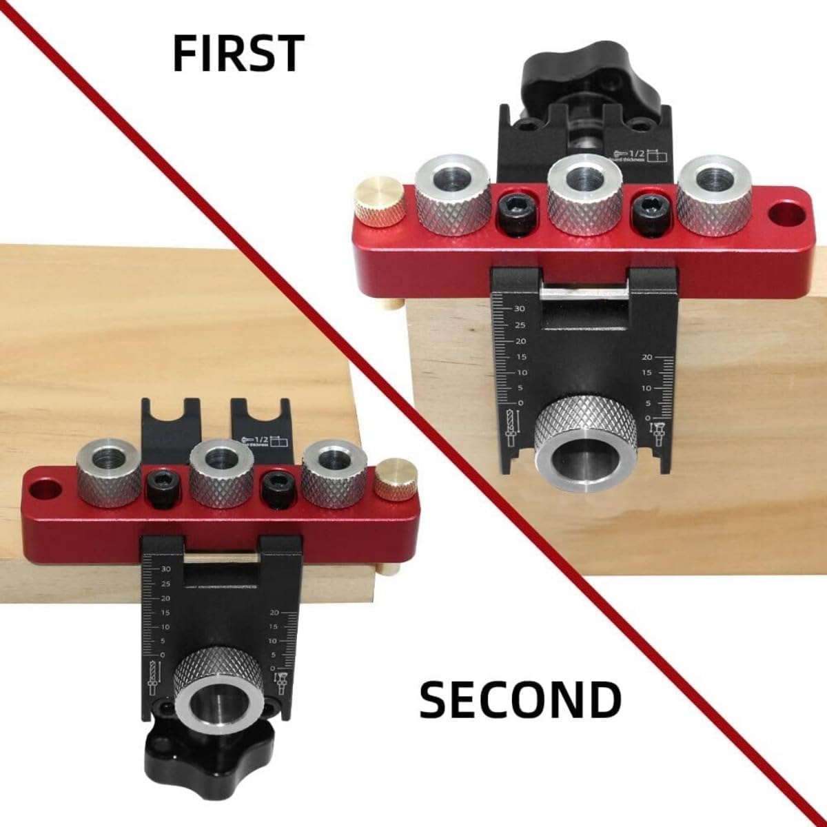 Woodworking 3 In 1 Dowelling Jig Universal Dowel Cam Jig -Adjustable Woodworking Drilling Locator, High Precision Jig Pocket Hole Jig Kit Wood Hole Drilling Guide Woodworking Position