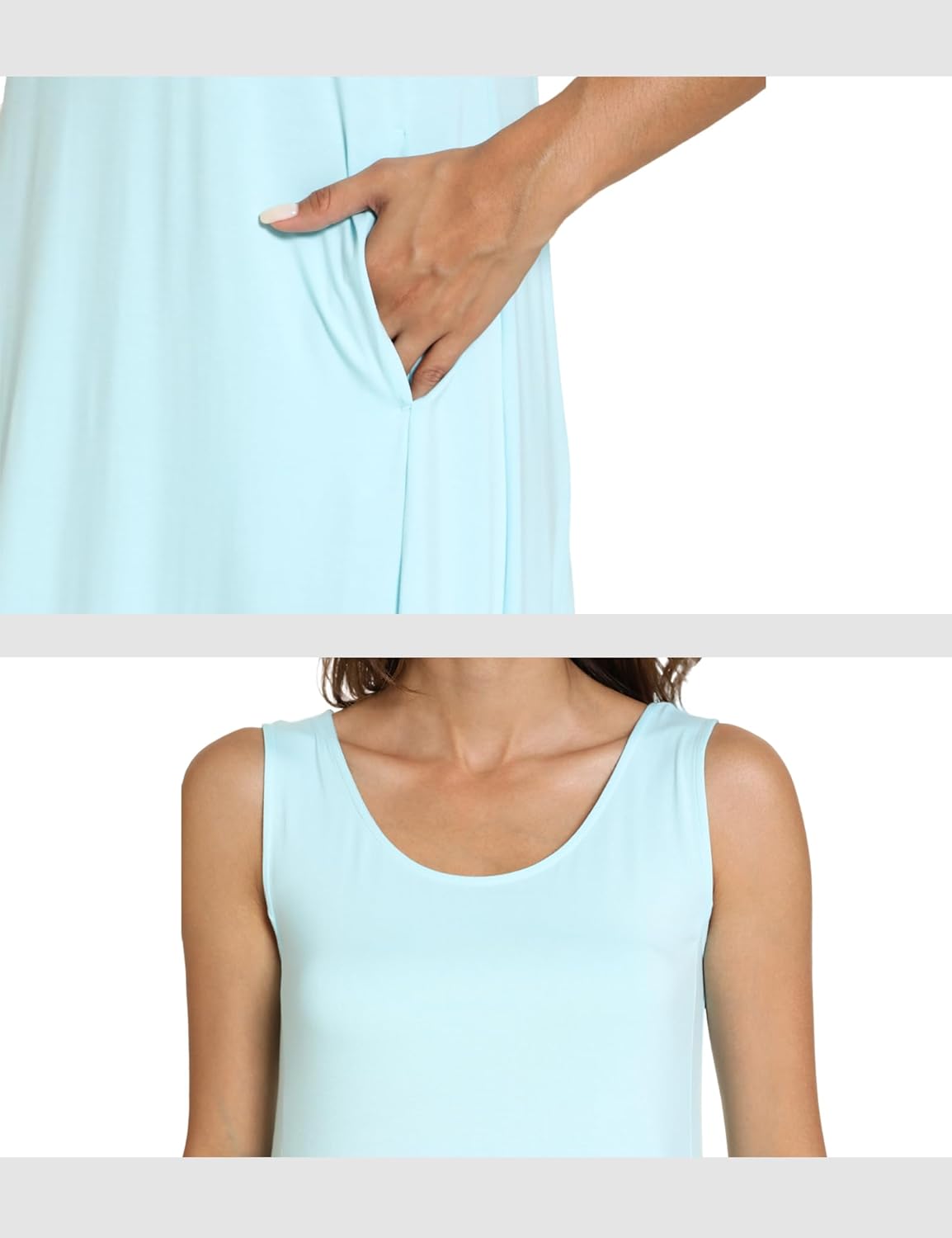 GYS Sleeveless Nightgowns for Women Soft Bamboo Viscose Night Shirts Tank Sleepwear with Pockets Long Sleep Dress - Image 4