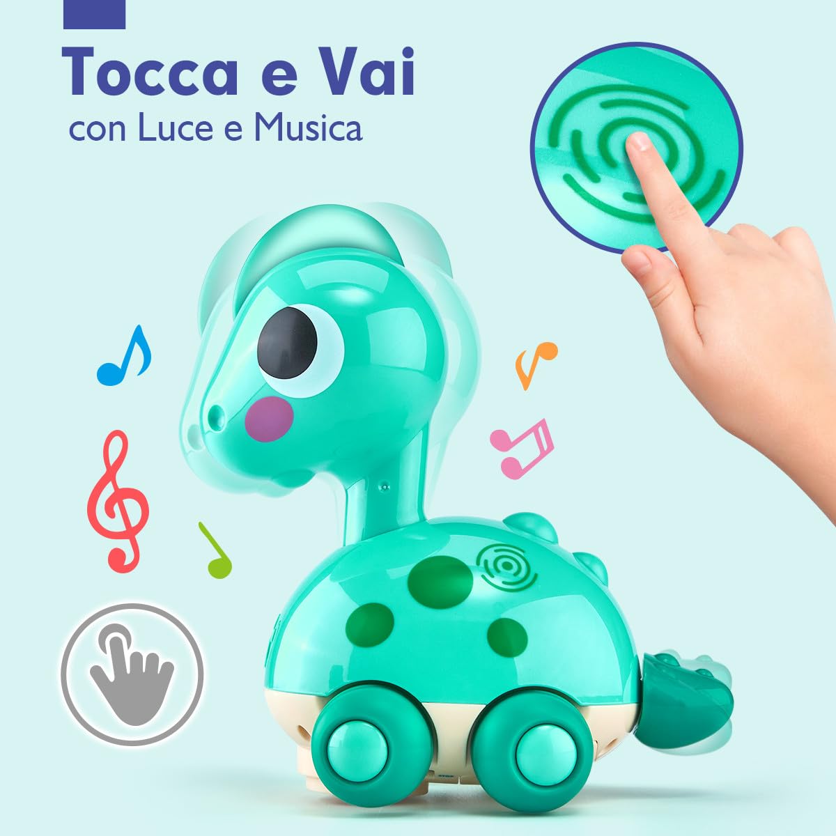 CubicFun Giochi Bambini 1 Anno Dinosauro Interattivo - Giocattolo Gattonare con Musica e Luci, Dino Sonoro per Neonato 12 18 Mesi, Regalo Bambino 1 2 Anni Compleanno