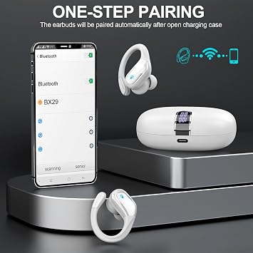 Hupoaf 75Hrs Bluetooth 5.4 Earbuds Noise Cancelling Mic Earphones, USB-C IP-X7 Waterproof Running Workout Gym for Android iOS