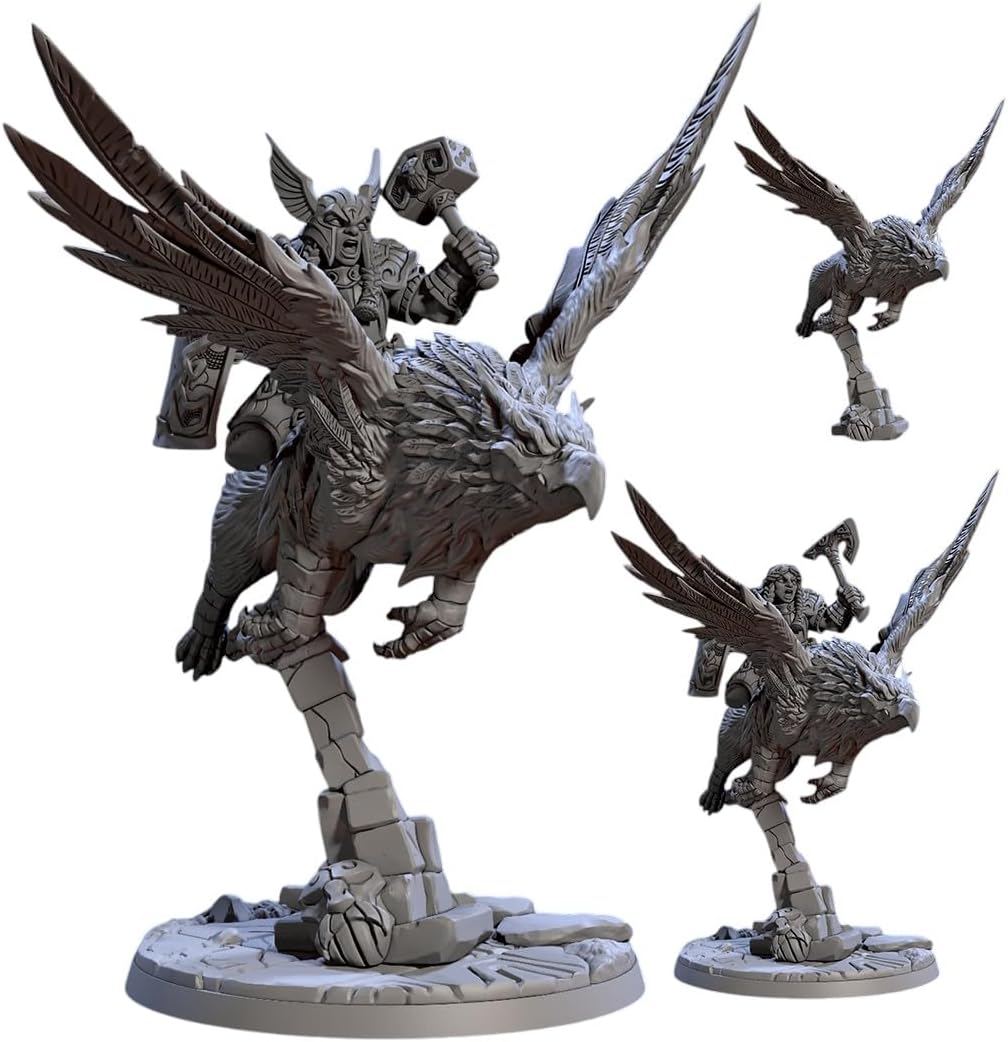 TYL Skutagaard Gryphon Riders Unpainted Miniature for War Gaming | RPG Scale Figures, Detailed Tabletop Board Game Accessories | Realistic Tabletop Miniatures (Combo of 4, 50mm)
